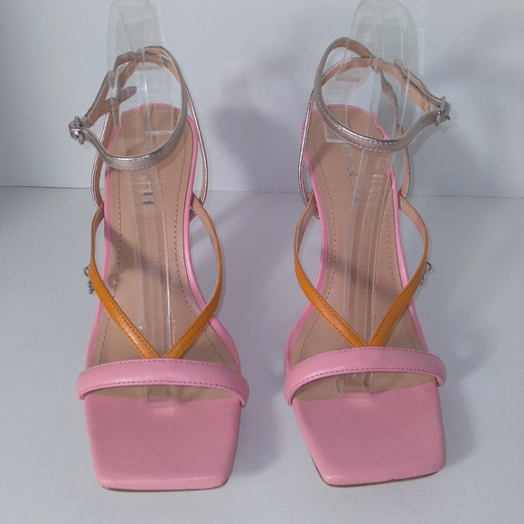 Coach Kali Women's Pink/Metallic Champagne/Orange Ankle Strap Heels- Size 10 - Picture 6 of 10